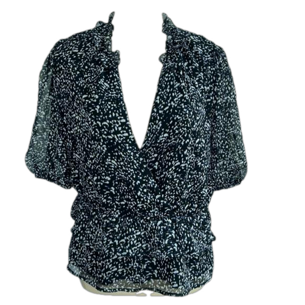 Express: Blue/Black/White V Neck Blouse: Size M